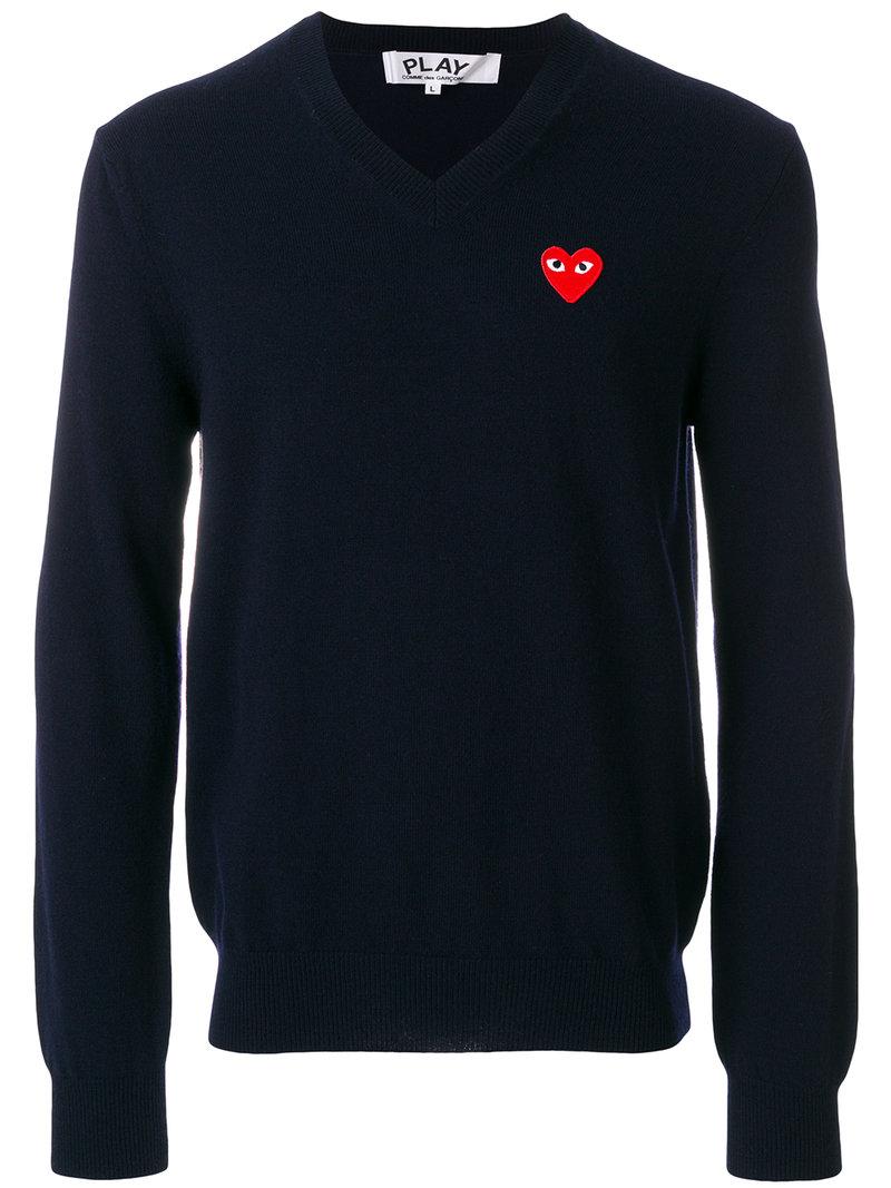 Comme Des GarÇons Play Embroidered Heart Sweater In Navy | ModeSens