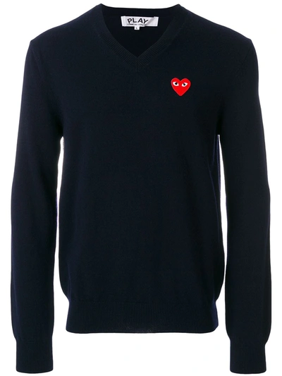 Comme Des Garçons Play Embroidered Heart Jumper In Blue