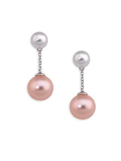 Majorica 8mm-12mm White And Pink Organic Pearl And Sterling Silver Drop Earrings In Multi