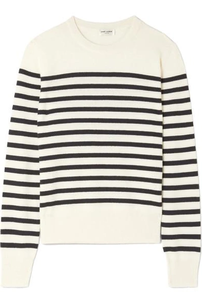 Saint Laurent Marino Striped Cashmere Sweater In Ivory