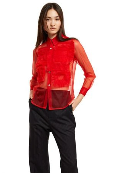 COMME des GARÇONS GIRL シースルー半袖シャツ S Comme Des Garcons Girl Opening Ceremony Sheer Ruffle Shirt In Red
