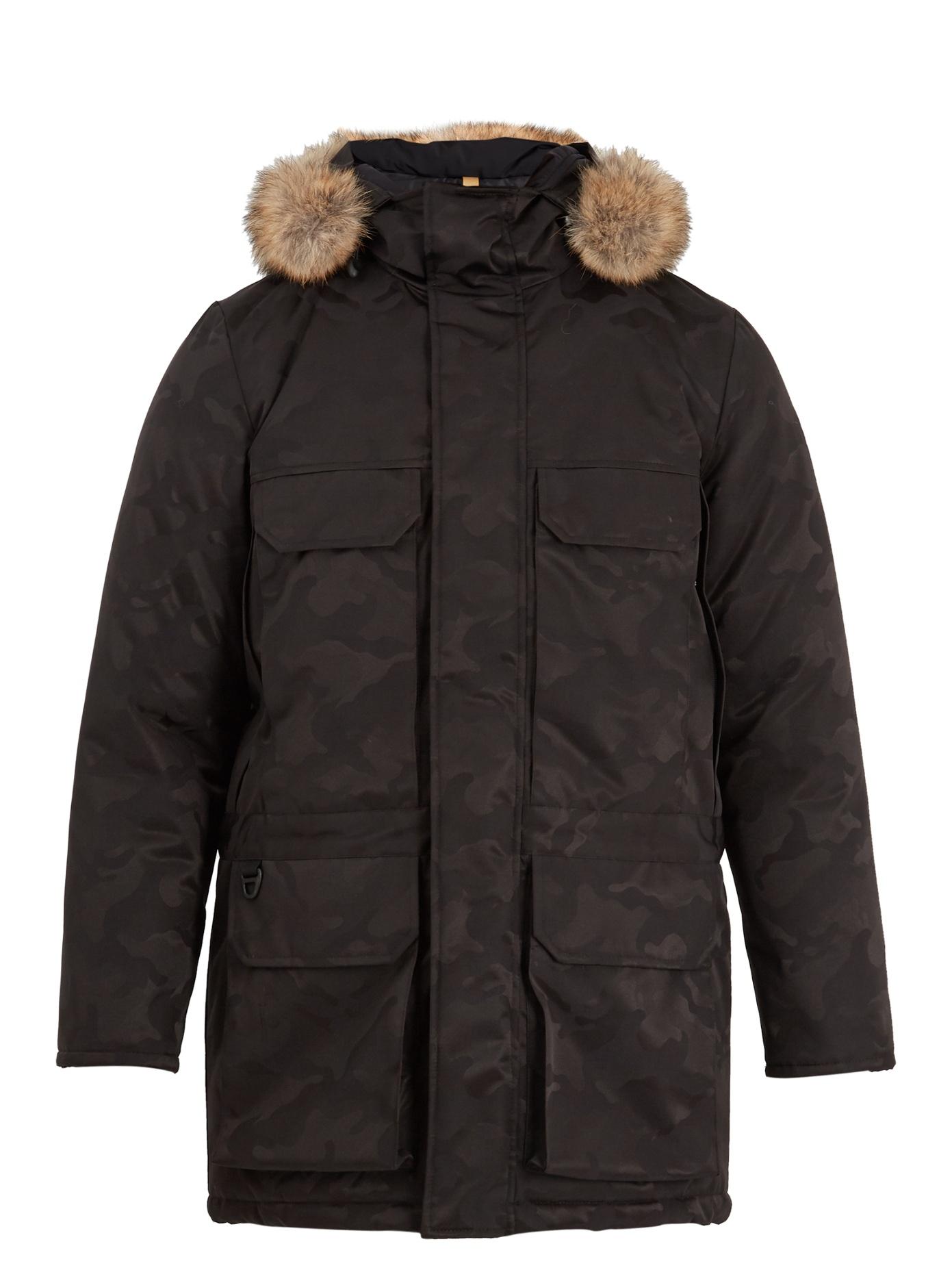 Kanuk Cavale H/m Fur-trimmed Camouflage Down Coat In Black | ModeSens
