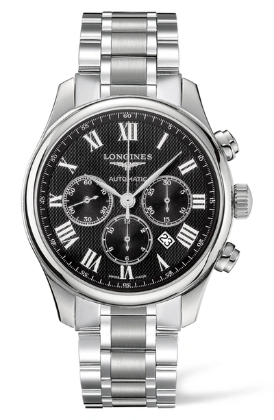 Longines Master Automatic Chronograph Bracelet Watch, 44mm In Silver/ Black/ Silver