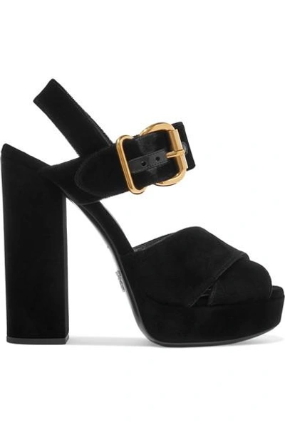 Prada Velvet Platform Sandals In Black