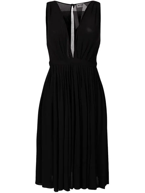 N°21 Sheer-V Sleeveless Tea-Length Cocktail Dress In Black | ModeSens