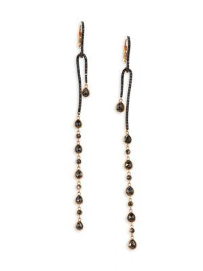 Etho Maria Women's Leyla 18k Rose Gold & Black Diamond Curve Drop Earrings