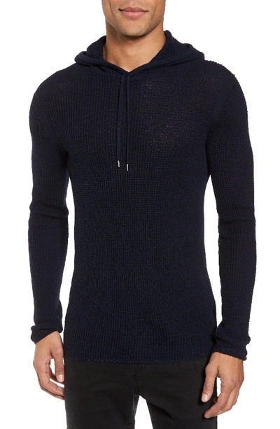 John Varvatos Waffle-knit Pullover Hoodie In Marine