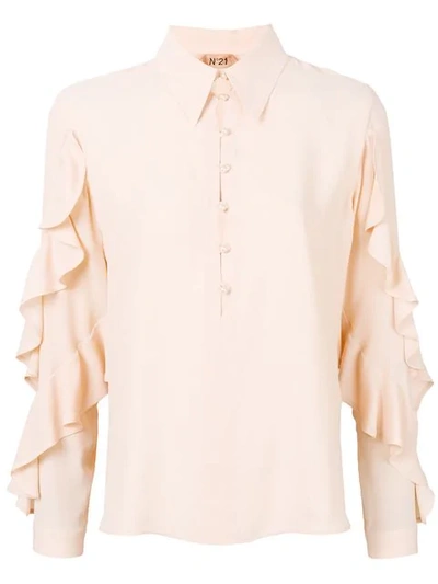 N°21 Button-front Shirt With Ruffled Trim In Neutrals