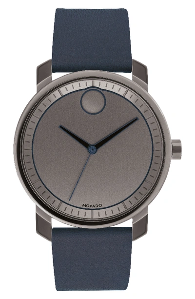 Movado Bold Leather Strap Watch, 41mm In Grey