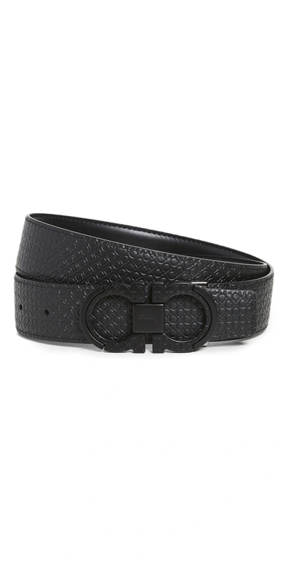 Ferragamo Men's Double Gancini Leather Belt In Black