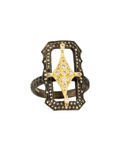Armenta Old World Crivelli Scalloped Rectangle Ring With Diamonds In Yellow/black