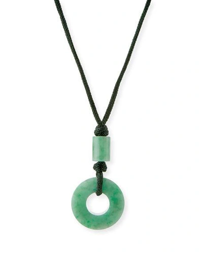 David C.a. Lin Open Green Jade Circle Pendant Necklace On Cord