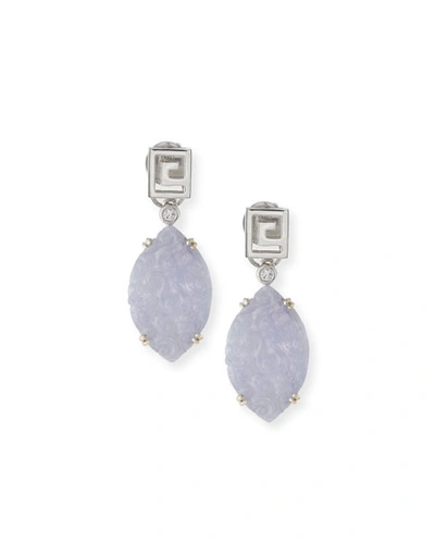 David C.a. Lin Carved Floral Lavender Jade Drop Earrings With Diamonds