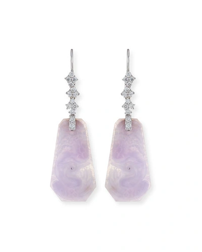 David C.a. Lin Translucent Lavender Jade & Diamond Drop Earrings