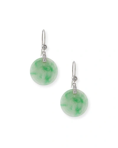 David C.a. Lin Round Green Jadeite Drop Earrings With Diamonds