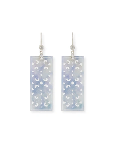 David C.a. Lin Ruth Carved Rectangular Blue Jade Drop Earrings With Diamonds