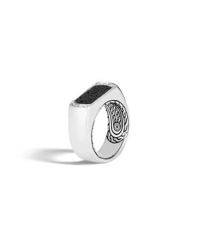 John Hardy Classic Chain Silver Signet Ring With Black Volcanic