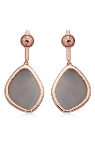 Monica Vinader Siren Nugget Semiprecious Stone Drop Earrings In Grey Agate/ Rose Gold
