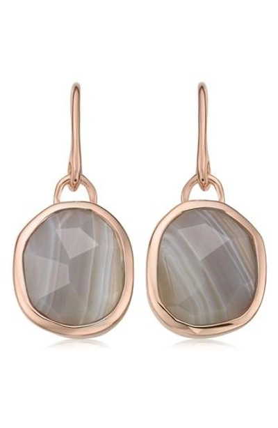 Monica Vinader Siren Semiprecious Stone Drop Earrings In Grey Agate/ Rose Gold