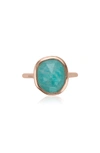 Monica Vinader Siren Medium Semiprecious Stone Stacking Ring In Amazonite/ Rose Gold