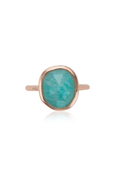 Monica Vinader Siren Medium Semiprecious Stone Stacking Ring In Amazonite/ Rose Gold