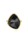 Monica Vinader Siren Nugget Semiprecious Stone Ring In Black Line Onyx/ Yellow Gold