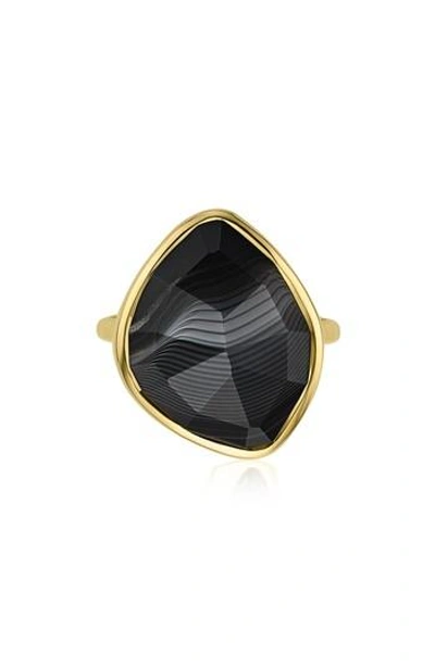 Monica Vinader Siren Nugget Semiprecious Stone Ring In Black Line Onyx/ Yellow Gold