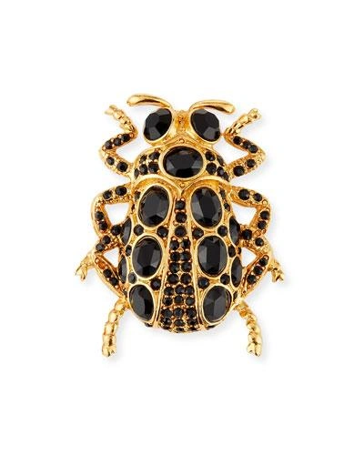 Oscar De La Renta Crystal Scarab Brooch In Jet