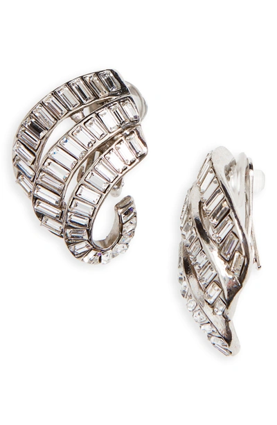 Oscar De La Renta Baroque Baguette Crystal Clip-on Earrings In Antique Silver