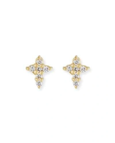 Roberto Coin Mini Diamond Cross Stud Earrings In Gold
