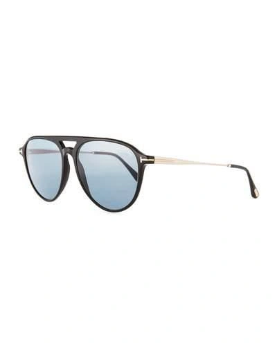 Tom Ford Carlo Acetate-and-metal Aviator Sunglasses In Black/blue