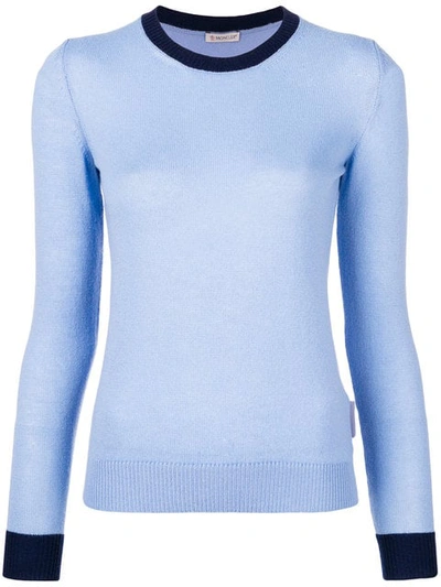 Moncler Maglione Cashmere Ribbed Sweater In Blue