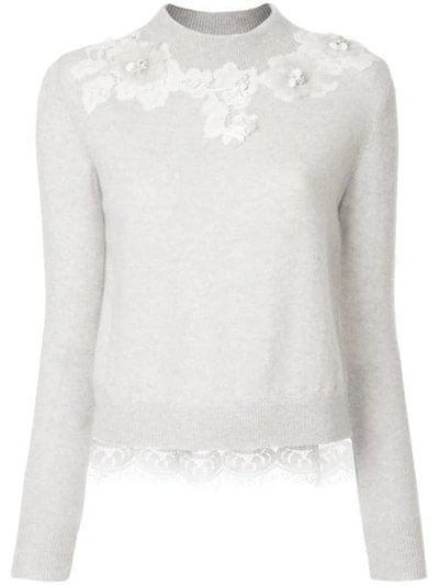 Onefifteen Floral Lace Patch Sweater In Grey