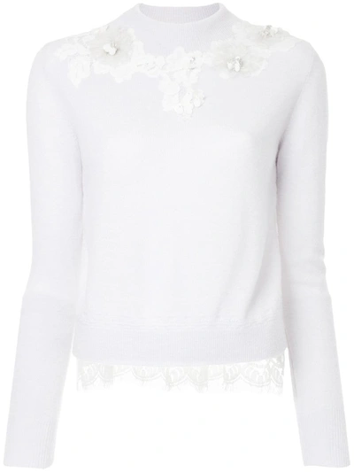 Onefifteen Floral Lace Patch Sweater In Pink