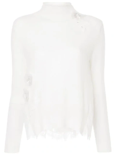 Onefifteen Lace Patch Roll Neck Sweater In White