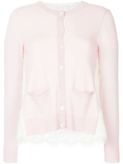 Onefifteen Lace Panel Buttoned Cardigan In Pink