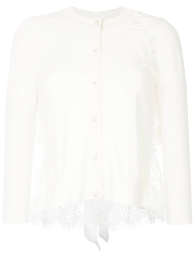 Onefifteen Floral Lace Patch Buttoned Cardigan In White