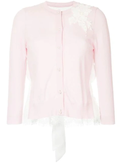 Onefifteen Floral Lace Patch Buttoned Cardigan In Pink