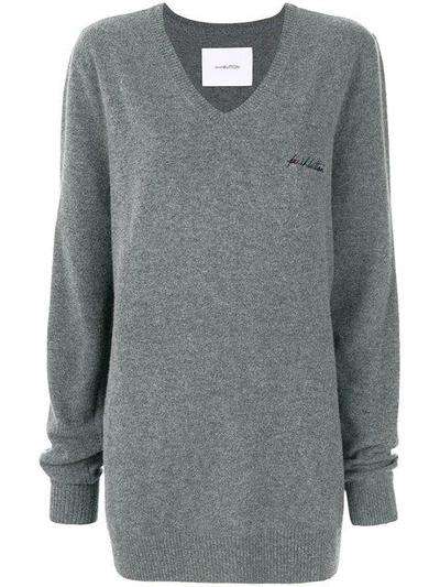 Push Button Embroidered Detail Jumper In Grey