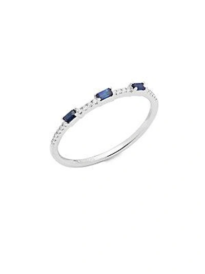 Kc Designs 14k White Gold, Baguette Sapphire & Diamond Ring In Blue