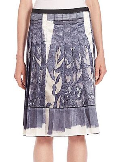 Marc Jacobs Transfer Lace Print Silk Pleated Skirt In White