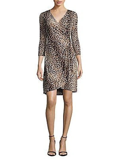 Calvin Klein Leopard Wrap Dress In Beige