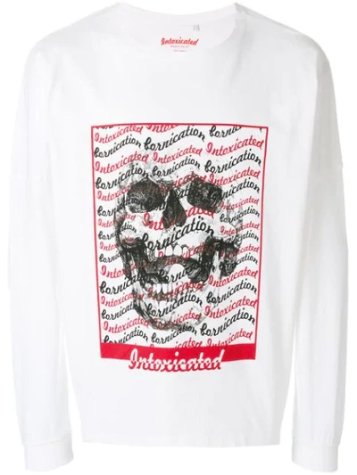 Intoxicated Long-sleeved Skull T-shirt In White