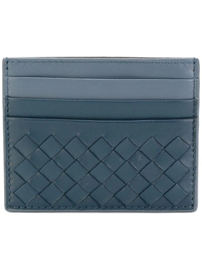 Bottega Veneta Denim Krim Intrecciato Nappa Card Case - Blue