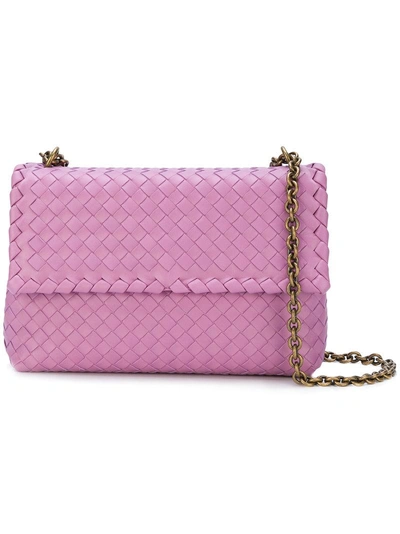 Bottega Veneta Woven Flap Shoulder Bag In Pink