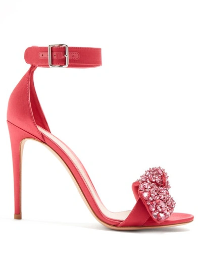 Alexander Mcqueen Embellished-bow Satin Sandals In Lust Red