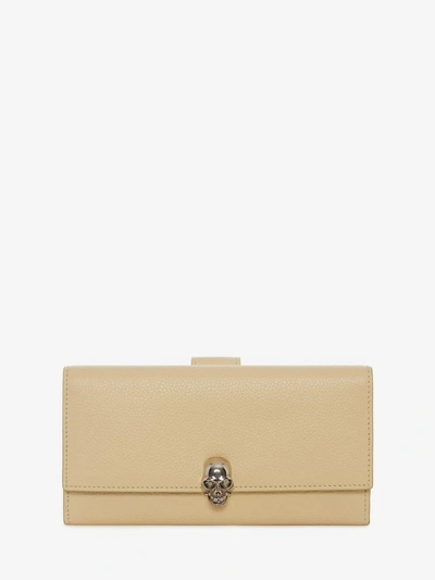 Alexander Mcqueen Continental Skull Leather Wallet In Butter Yellow