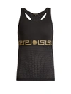 Versace Logo-print Mesh-panel Performance Tank Top In Black Gold