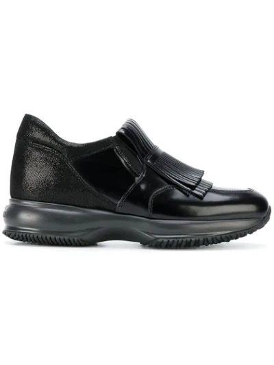 Hogan Interactive Brushed Leather &amp; Lurex Sneakers In Black