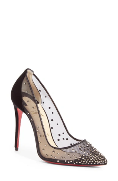 Christian Louboutin Follies Strass 70 Illusion Leather Pumps In Version Hematite